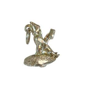 Vintage Sterling Silver Leprechaun Gnome Reading Book on Mushroom Pendant Charm